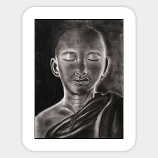 The monk meditating charcoal drawing. Sticker